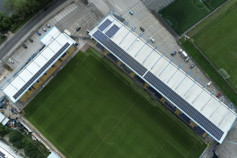 An aerial view of a large commercial solar roof